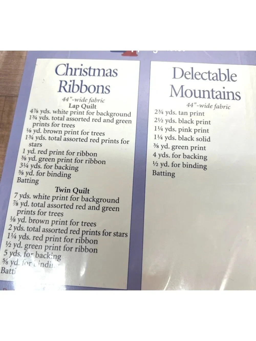 2-In-1 Quilt Pattern Book Christmas Ribbons & Delectable Mountains